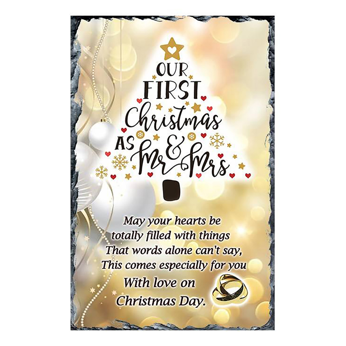 Personalsied Christmas Slate Gift - Star Gold Tree Our First Xmas